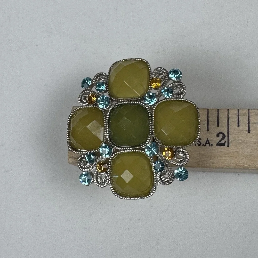 NWT CHARLES KLEIN‎ RHINESTONE BROOCH IN SHADES OF GREEN Aqua Orange rhinestone